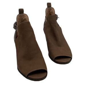 Lucky Brand Brown Suede Peep Toe Block Heel Ankle Boots Size 6 Women's
